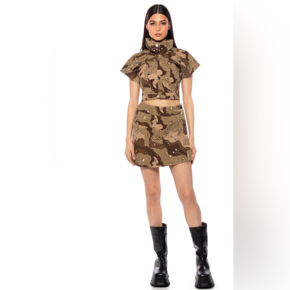 AKIRA Camouflage Crop Top and Skirt Set
